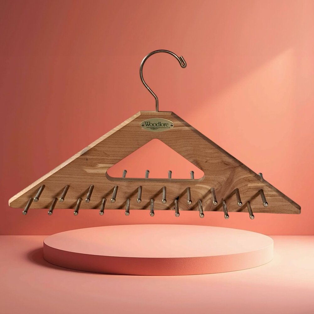 Woodlore 44 Peg Tie & Belt Organizer Rack Hanger Cedar Wood Brass